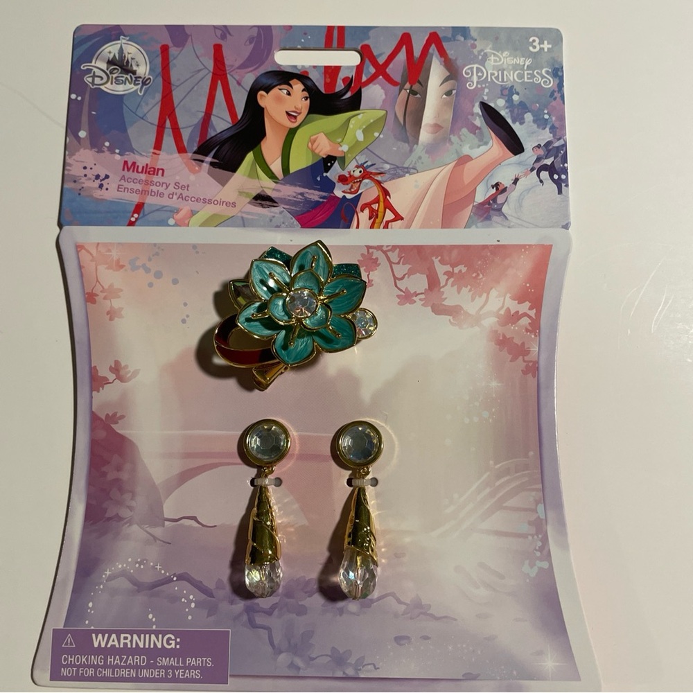 Disney Princess Mulan Costume Jewelry Accessory Set Hair Clip & Clip Earrings